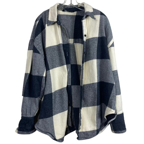 Zara Womens Plaid Flannel Shirt Long Sleeve Button Down Black White  Size Small - Picture 2 of 9